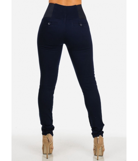 Image of Imbracaminte Femei CheapChic High Waisted Elastic Band Stretchy Skinny Pants (Navy) Multicolor