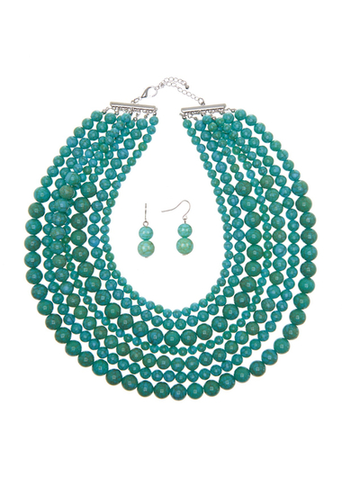 Bijuterii femei eye candy los angeles stone layered necklace earrings set turquoise