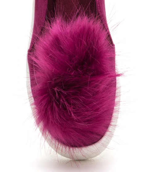 Incaltaminte femei cheapchic fur good pom-pom slip-on sneakers purple