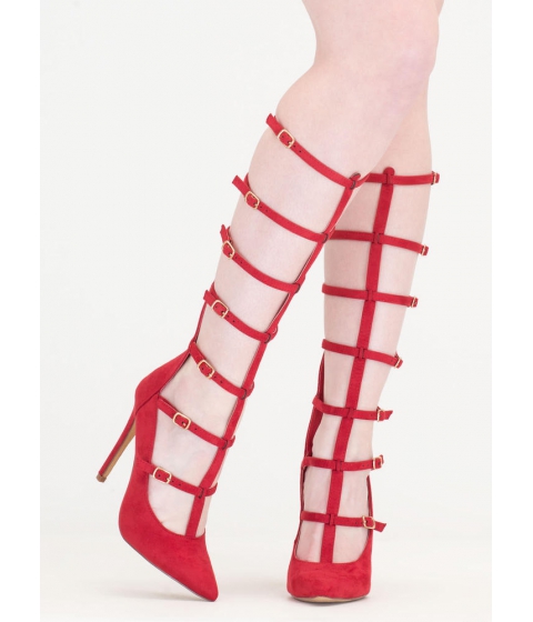 Incaltaminte femei cheapchic treasured gift caged gladiator heels red