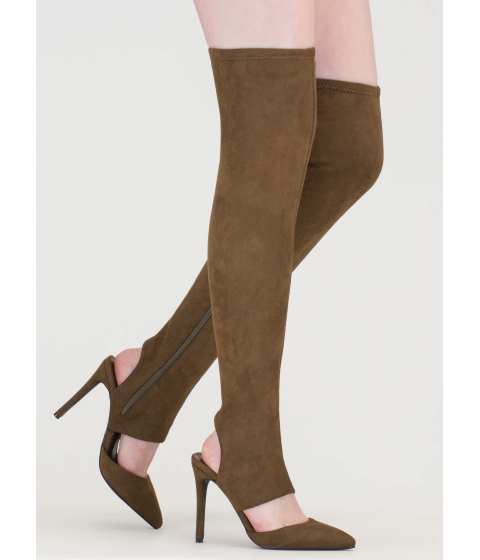 Incaltaminte Femei CheapChic Get Your Point Cut-out Faux Suede Boots Olive