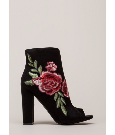 Incaltaminte Femei CheapChic Blooms Away Chunky Faux Suede Booties Black