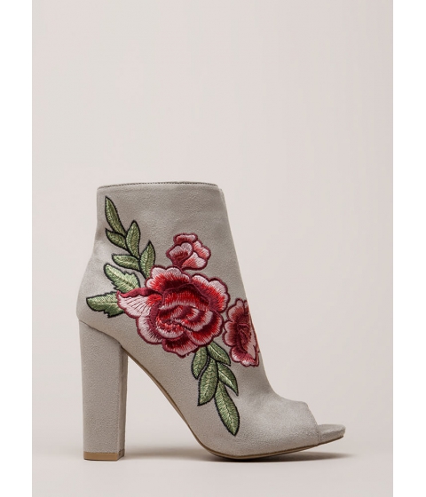 Incaltaminte Femei CheapChic Blooms Away Chunky Faux Suede Booties Ltgrey