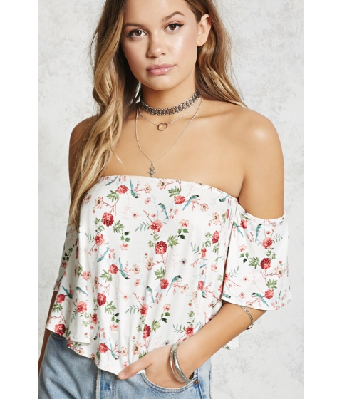 Image of Imbracaminte Femei Forever21 Floral Off-the-Shoulder Top Ivoryred