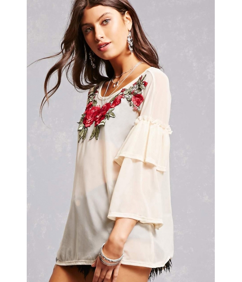 Image of Imbracaminte Femei Forever21 Sheer Mesh Embroidered Top Tan