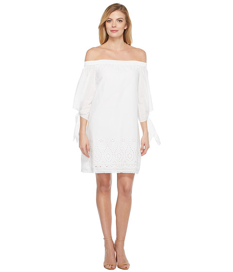 Imbracaminte Femei Laundry by Shelli Segal Off the Shoulder Tie Sleeve Dress w Embroidered Hem Optic White