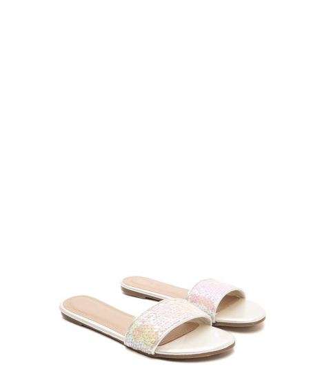Incaltaminte femei cheapchic style icon shiny sequin slide sandals white
