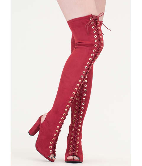 Incaltaminte femei cheapchic style mastermind chunky thigh-high boots crimson