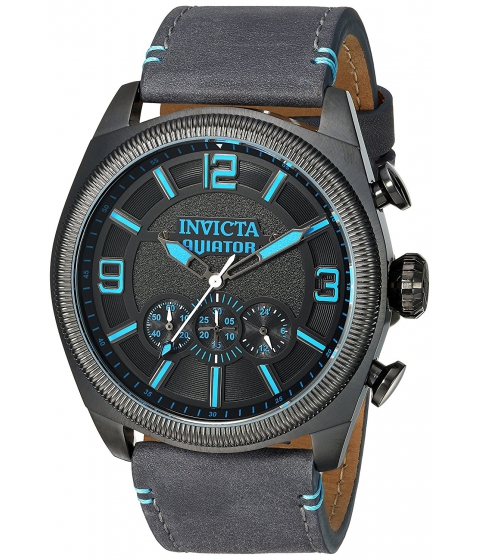 Ceasuri barbati invicta watches invicta men\'s \'aviator\' quartz stainless steel and leather casual watch colorgrey (model 22987) blackgrey