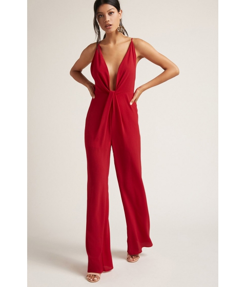 Image of Imbracaminte Femei Forever21 Plunging Palazzo Jumpsuit Red