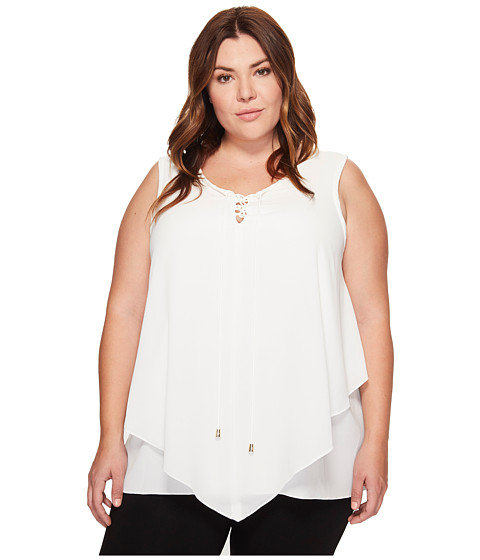 Imbracaminte Femei Vince Camuto Plus Size Sleeveless Handkerchief Lace-Up Texture Blouse New Ivory