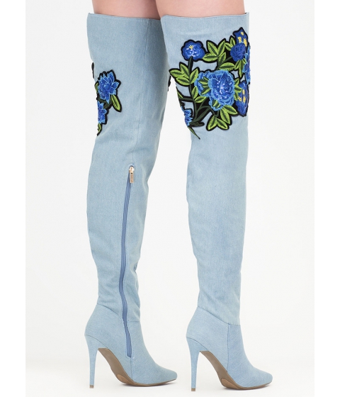Incaltaminte femei cheapchic pretty petals denim thigh-high boots blue