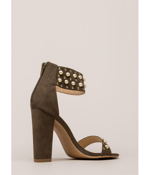 Incaltaminte femei cheapchic studs and pearls ankle cuff heels olive