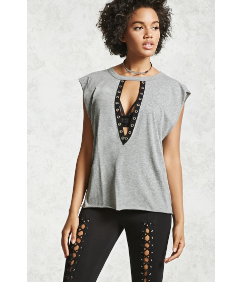Image of Imbracaminte Femei Forever21 Plunging Cutout Top HEATHER GREY