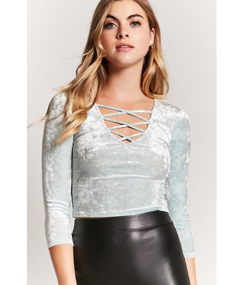 Imbracaminte Femei Forever21 Crushed Velvet Caged Crop Top MINT
