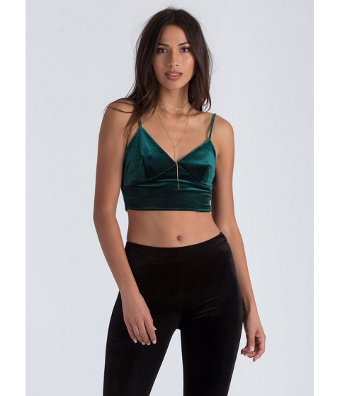 Imbracaminte Femei CheapChic Hey Short Stuff Velvet Crop Top Huntergreen