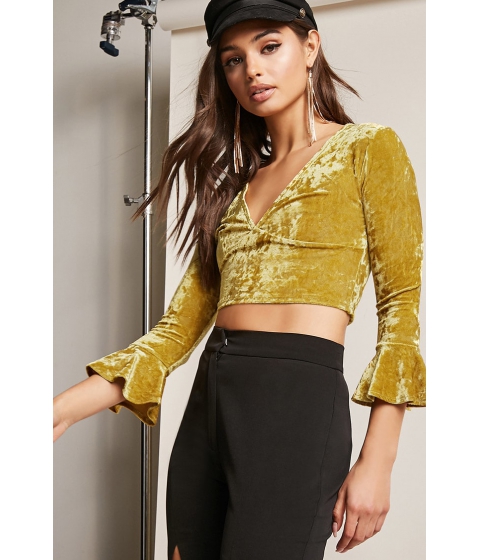 Image of Imbracaminte Femei Forever21 Crushed Velvet Crop Top GOLD