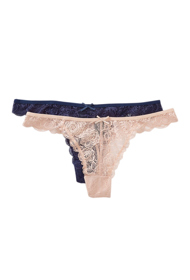 Image of Imbracaminte Femei Free Press Lace Thong - Pack of 2 PINK DUST NAVY