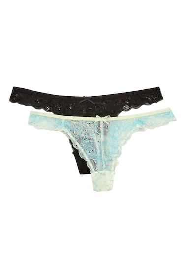Image of Imbracaminte Femei Free Press Lace Thong - Pack of 2 GREEN AMBROISA BLACK