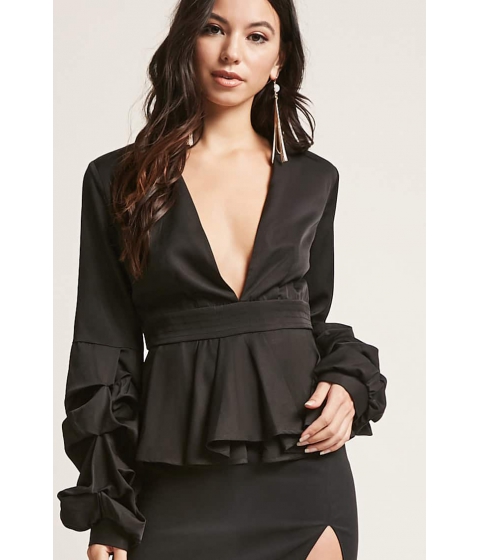 Image of Imbracaminte Femei Forever21 Plunging Pleated Top BLACK
