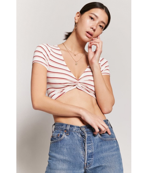 Image of Imbracaminte Femei Forever21 Twist-Front Crop Tee CREAMRED