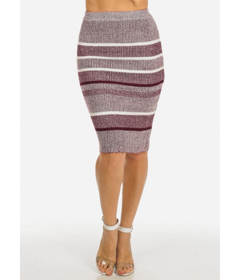 Image of Imbracaminte Femei CheapChic Stretchy High Waisted Stripe Print Burgundy Pencil Midi Skirt Multicolor