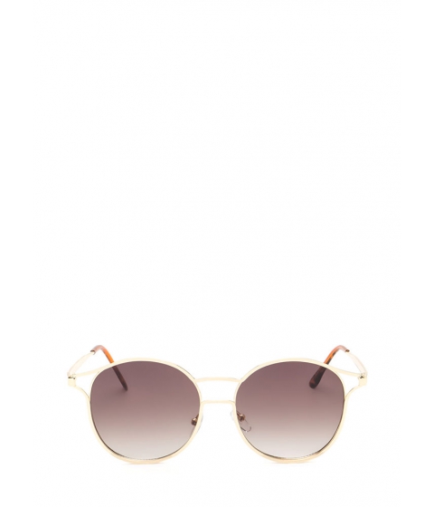 Image of Accesorii Femei CheapChic Make The Cut-out Round Sunglasses Browngold