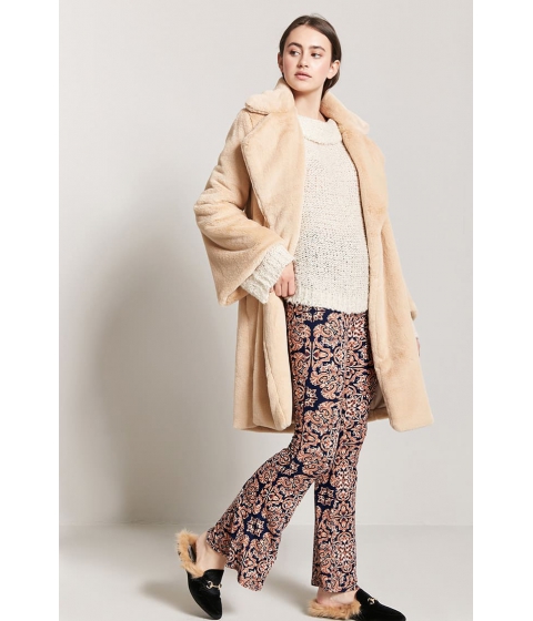 Image of Imbracaminte Femei Forever21 Baroque-Inspired Print Flare Pants NAVYTAUPE