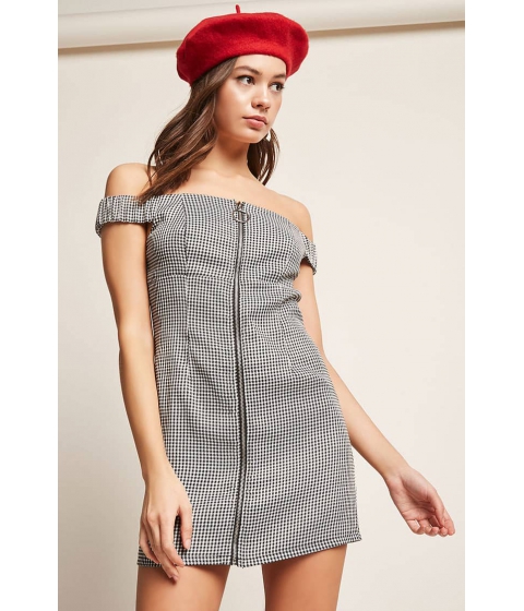 Image of Imbracaminte Femei Forever21 Houndstooth Zip-Front Dress BLACKIVORY