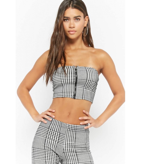 Image of Imbracaminte Femei Forever21 Houndstooth Zip-Front Tube Top BLACKWHITE