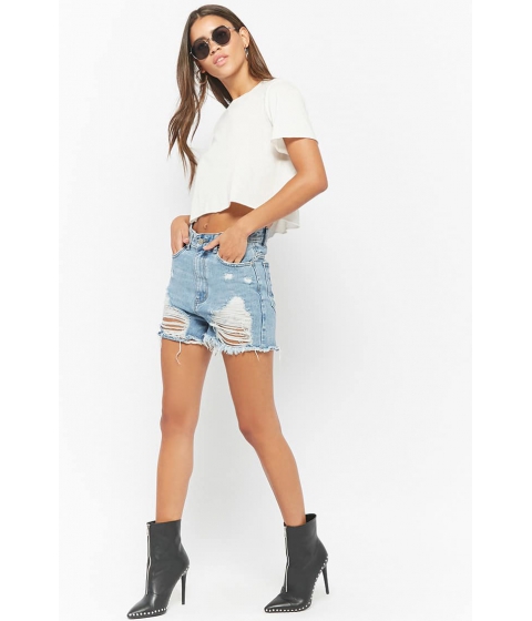 Image of Imbracaminte Femei Forever21 Distressed High-Rise Denim Shorts BLUE