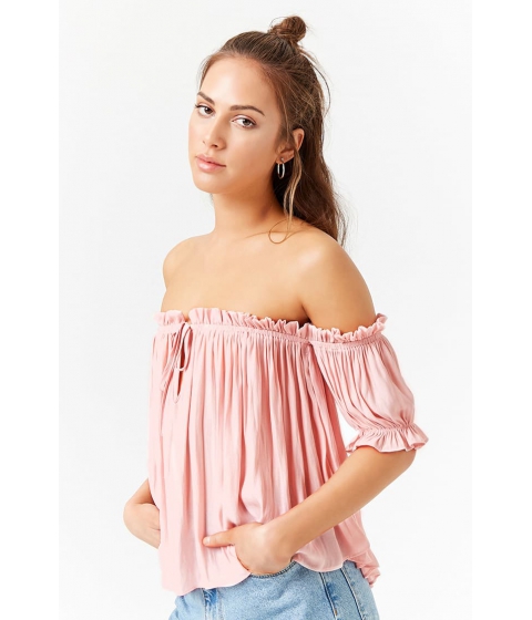 Image of Imbracaminte Femei Forever21 Semi-Sheer Off-the-Shoulder Top BLUSH
