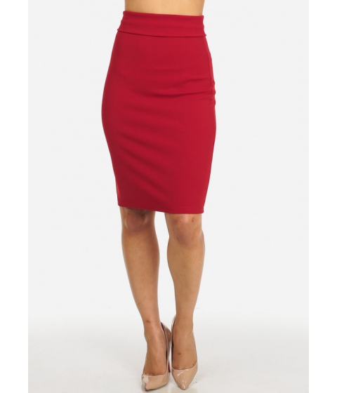 Image of Imbracaminte Femei CheapChic High Rise Solid Red Bodycon Pull On Knee Length Elegant Skirt Multicolor