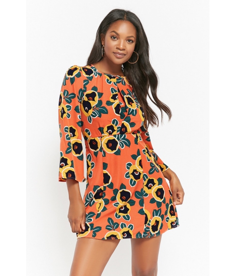 Image of Imbracaminte Femei Forever21 Floral Bell Sleeve Dress PEACH