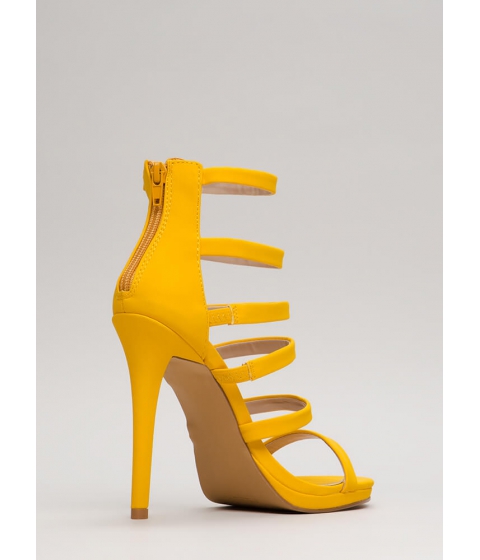 Incaltaminte femei cheapchic up the ladder strappy caged heels yellow