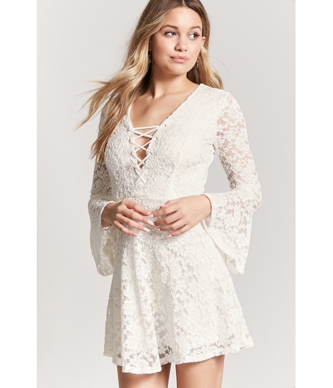 Image of Imbracaminte Femei Forever21 Lace Bell-Sleeve Dress IVORY