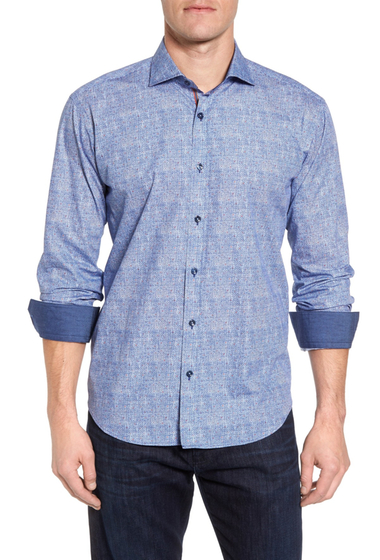 Imbracaminte barbati bugatchi plaid shaped fit shirt classic blue