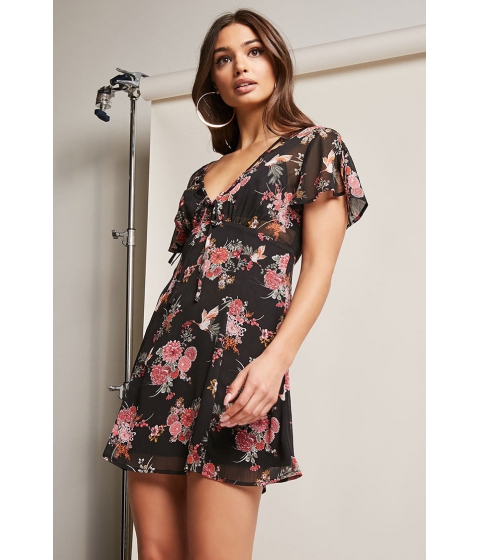 Image of Imbracaminte Femei Forever21 Floral Fit and Flare Dress BLACKPEACH