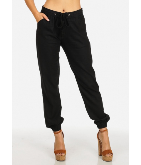 Image of Imbracaminte Femei CheapChic Casual High Rise Black Drawstring Waist 2 Pocket Skinny Graphic Linen Pants Multicolor