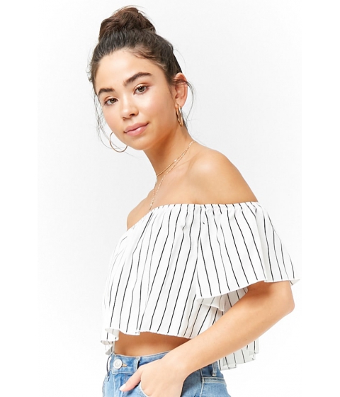 Image of Imbracaminte Femei Forever21 Pinstriped Off-the-Shoulder Crop Top CREAMBLACK