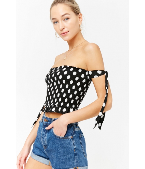 Image of Imbracaminte Femei Forever21 Polka Dot Off-the-Shoulder Top BLACKIVORY