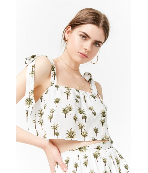 Image of Imbracaminte Femei Forever21 Palm Tree Print Crop Top CREAMGREEN
