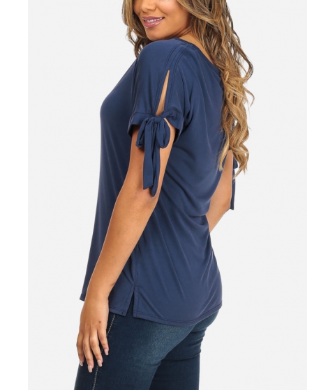 Image of Imbracaminte Femei CheapChic Casual Wear Short Sleeve Stretchy Navy Round Neck Slip On Top Multicolor