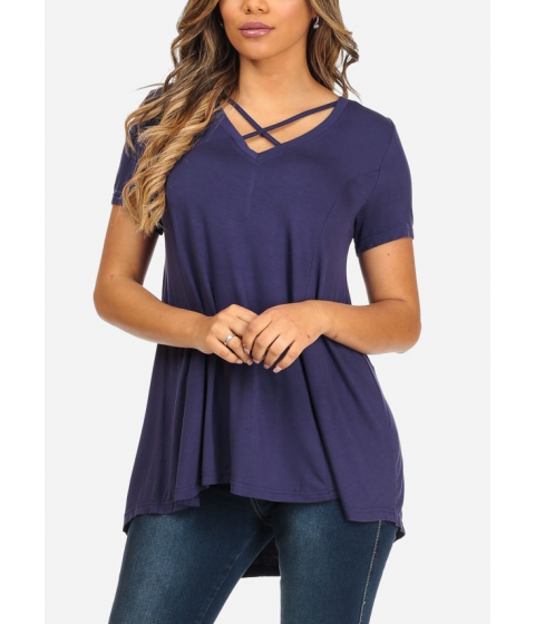 Image of Imbracaminte Femei CheapChic Casual Wear Purple Crisscross V-Neck Short Sleeve Stretchy Top Multicolor