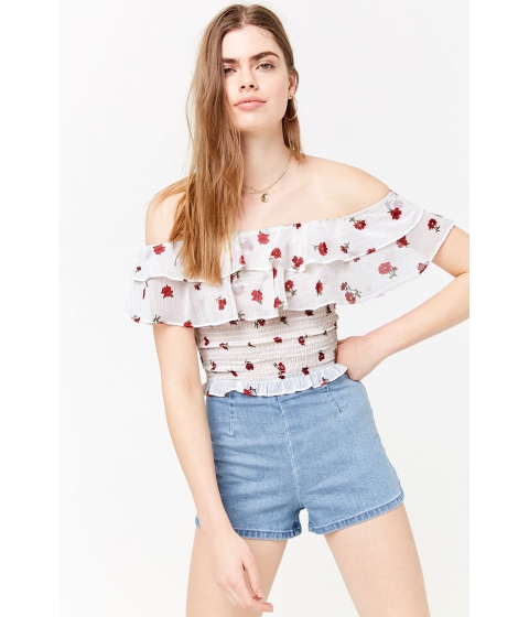 Image of Imbracaminte Femei Forever21 Floral Off-the-Shoulder Crop Top IVORYRED