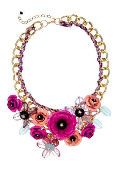 Bijuterii femei eye candy los angeles posh floral cluster chain bib necklace pink