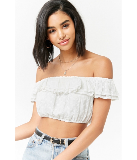 Image of Imbracaminte Femei Forever21 Ruffle Off-the-Shoulder Crop Top CREAM