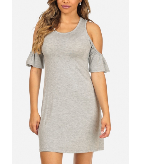 Image of Imbracaminte Femei CheapChic Stretchy Grey Cold Shoulder Short Sleeve Trendy Above Knee Dress Multicolor