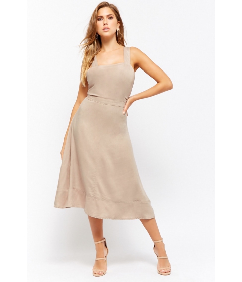 Imbracaminte Femei Forever21 Overall Button-Back Midi Dress NATURAL pret