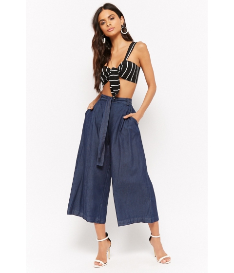 Image of Imbracaminte Femei Forever21 Chambray Tie-Front Culottes BLUE